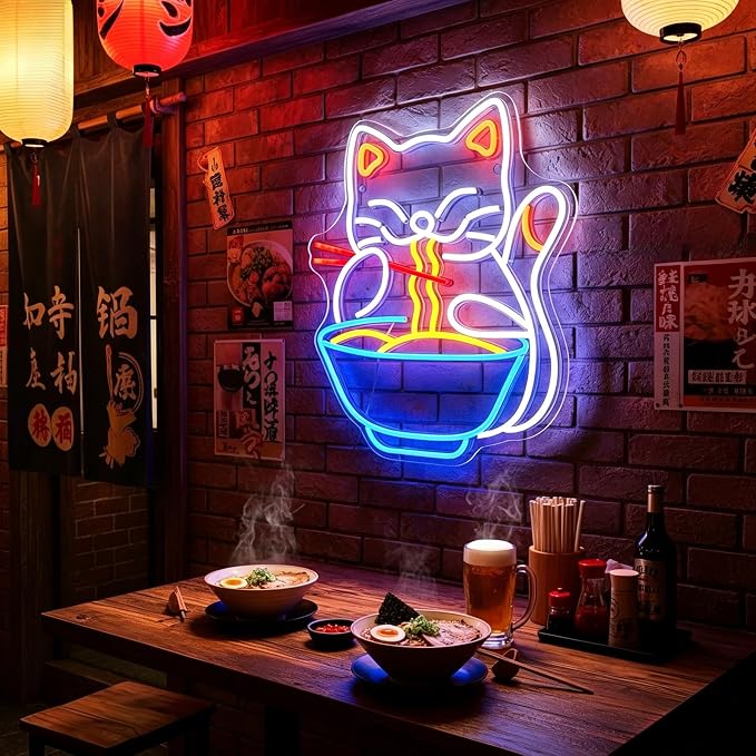 Neon Sign, Ramen Cat Neon Signs for Wall Decor LED Signs Neon Light - Image 2