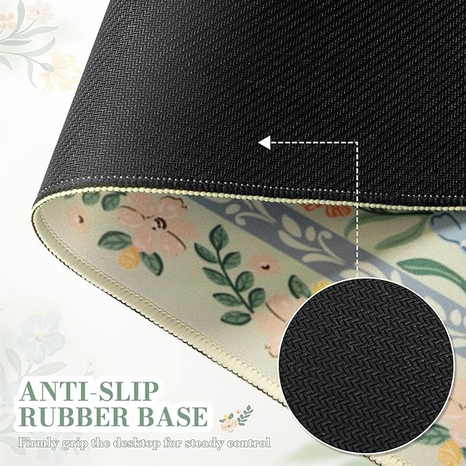 iCasso Desk Mat for Office Decor,35.4 x 15.7 in,Cute Green Floral | Desk Matt for Desktop,Desk Pad Mat for keyboard and mouse,XXL Large Mouse Pad,Anti-Slip keyboard pad with Stitched Edges - Image 4