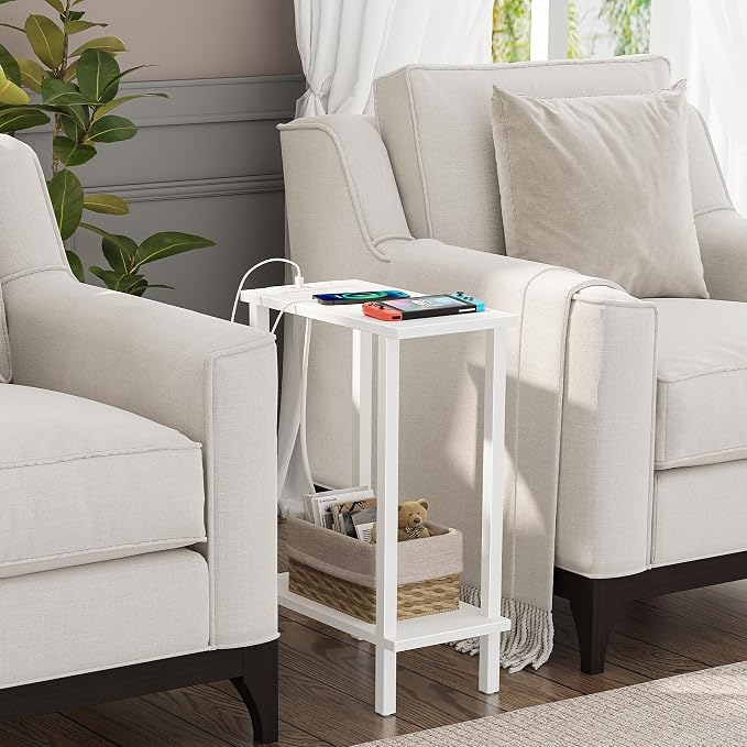 TUTOTAK Narrow Side Table Set of 2, Small End Table with Charging Station - Image 2