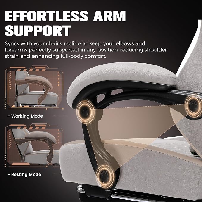 GTPLAYER Gaming Chair, Ergonomic Computer Chair with Footrest and Lumbar Support, High Back Recliner Chair 350lbs, Height Adjustable for Home Office, Light Brown - Image 9