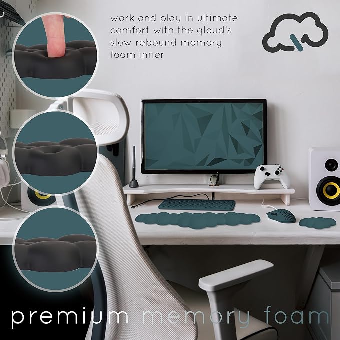 Cloud Keyboard Wrist Rest – Create-ables Qloud Cloud Wrist Rest for Computer Keyboard and Mouse, Ergonomic Memory Foam Wrist Pad with Non-Slip Base, Includes Cloud Mouse Pad – Dark Teal - Image 5