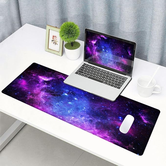 Gaming Mouse Pad, Large Mouse Pads for Desk, Non-Slip Rubber Base Mousepad, Keyboard Mouse Mat Desk Pad with Stitched Edges, 31.5x11.8 inch Galaxy - Image 6