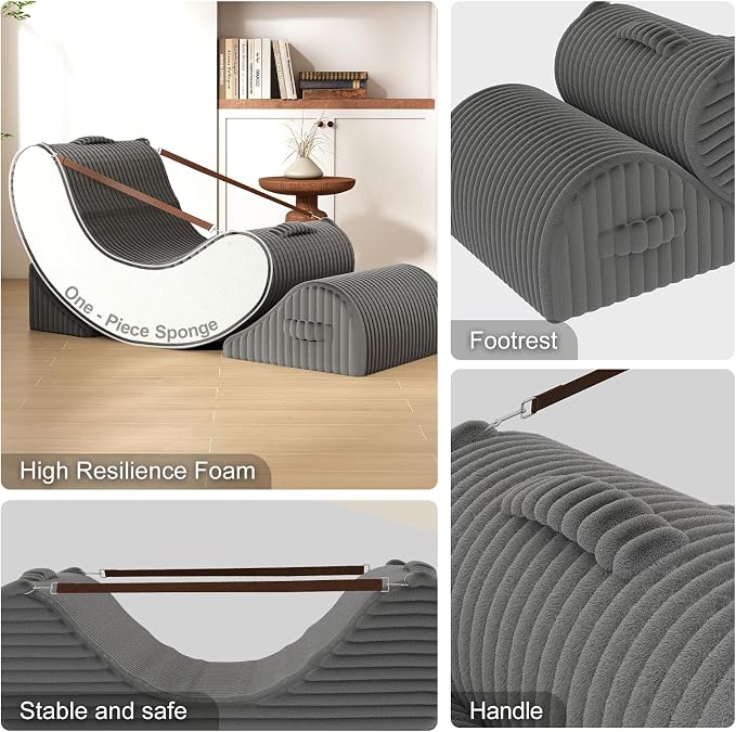 Quiet Rocking Chair, 3-in-1 Adjustable Boneless Floor Recliner for Adults | Zero Gravity Comfort as a Rocker, Chaise Lounger or Floor Seat, with Faux Fur Washable Cover for Reading, Nursing or Gaming - Image 7