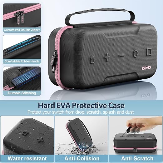 Switch OLED Carrying Case Compatible with Nintendo Switch & OLED, Portable Switch Travel Carry Case Fit for Joy-Con and Adapter, Hard Shell Protective Switch Pouch Bag with 20 Games, Pink - Image 4