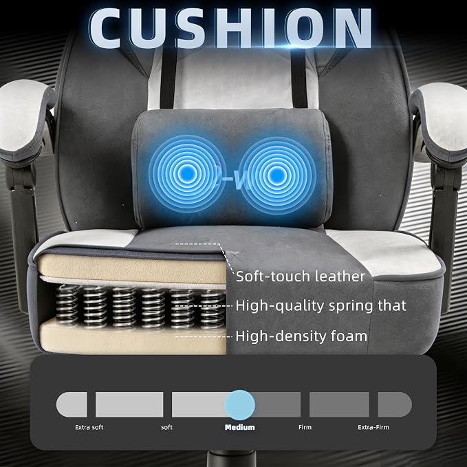 Shintenchi Big and Tall Gaming Chair Fabric Pocket Spring Cushion,High Back Recliner with Footrest and Headrest for Adults, Massage Lumbar Support for Home Office, Ergonomic Computer Desk Chair, Gray - Image 5