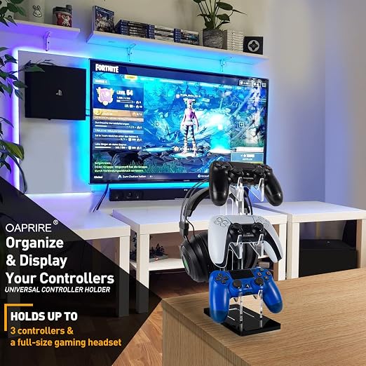 OAPRIRE Acrylic Game Controller Stand for Desk, 3 Tier, Stabilized Base | Controller and Headset Stand, Gamer Gift for PS5 PS4 Xbox Controllers, Desk Accessories, Quick Desk Tidy In Seconds, Black - Image 2