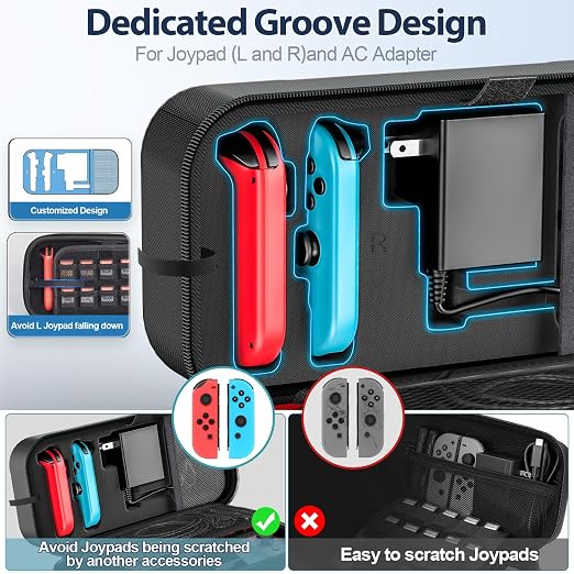 Switch Carrying Case Compatible with Nintendo & OLED, Portable Switch Travel Carry Case Fit for Joy-Con and Adapter, Hard Shell Protective OLED Pouch Bag with 20 Games, Black - Image 2