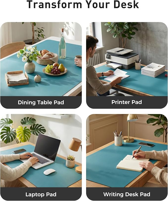 Aothia Faux Leather Desk Mat - Large Mouse Pad, Non-Slip PU Leather Blotter, Waterproof Writing Surface for Office and Home (Turquoise, 42" x 17") - Image 6