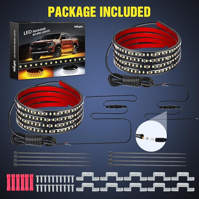 Nilight Truck LED Running Board Lights 2PCS 70 Inch LED Side Maker Light with 216 LEDs White Courtesy Light & Sequential Amber Turn Signal Lighting Strips for Extended & Crew Cab Trucks Pickup - Image 9