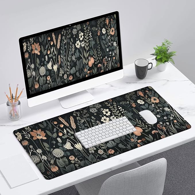 Floral Gaming Mouse Pad Desk Pad Aesthetics Flower Plant Weeds XL Mouse Pad Large Mousepad Extended Laptop Keyboard Mat Gaming Desk Pad Mouse Mat Office Computer Keyboard Laptop Home 31.5"x11.8" - Image 3