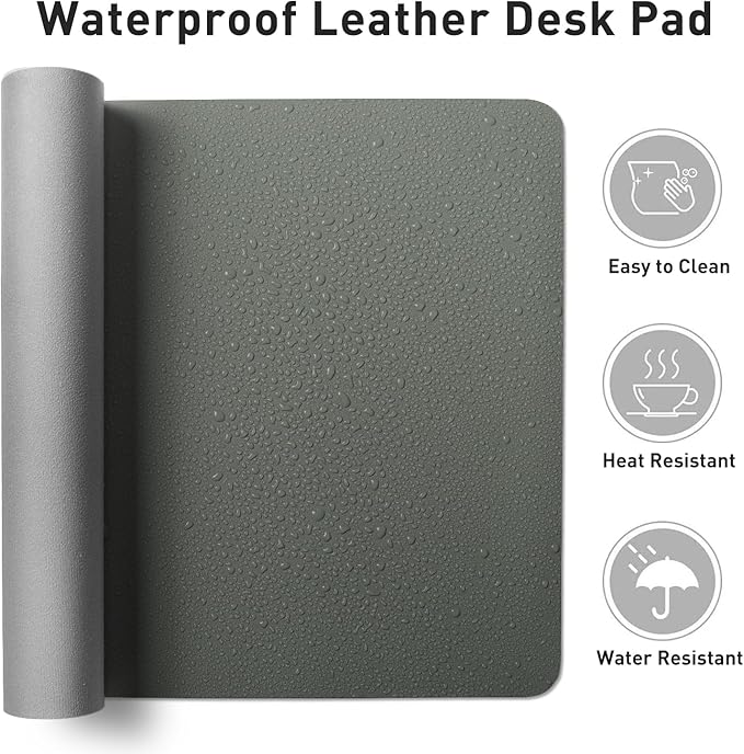 Aothia Leather Desk Protector, Mouse Mat, Non-Slip PU Leather Blotter, Laptop Desk Mat, Waterproof Writing Pad for Office and Home (Jungle Green, 36" x 17") - Image 6