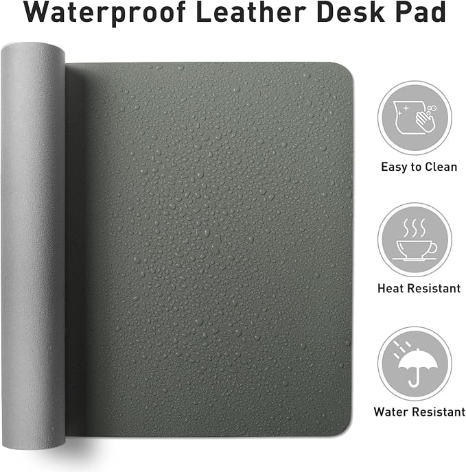 Aothia Faux Leather Desk Mat - Non-Slip PU Leather Desk Blotter, Waterproof Writing Surface, Large Desk Pad for Office & Home (Jungle Green, 55" x 24") - Image 7