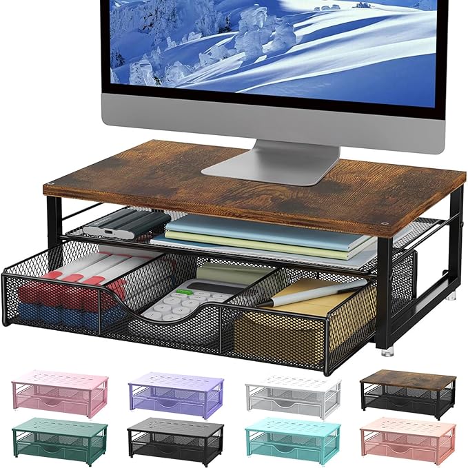 gianotter Computer Monitor Stand Riser with Drawer | Wood Desk Organizers and Accessories Desk Accessories & Workspace Desktop Organizers Storage for Printer Stand (Wood) by gianotter