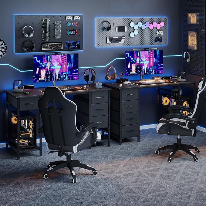 Grandder Computer Desk with 4 Drawers, 47 Inch Office Desk with Storage, Gaming Desk with CPU Shelves, Writing Desk Work Desk for Home Office, Study, Bedroom, Work from Home, Black - Image 7