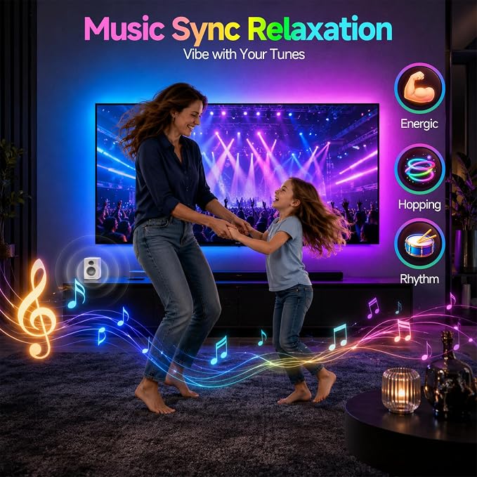 Daymeet LED Lights for TV, 9.8FT RGB TV LED Backlight for 32-43 inch TVs, USB Strip Lights Behind TV, Color Changing Sync with Music, Bluetooth App Controlled Led Lights for Bedroom Gaming Home Decor - Image 4