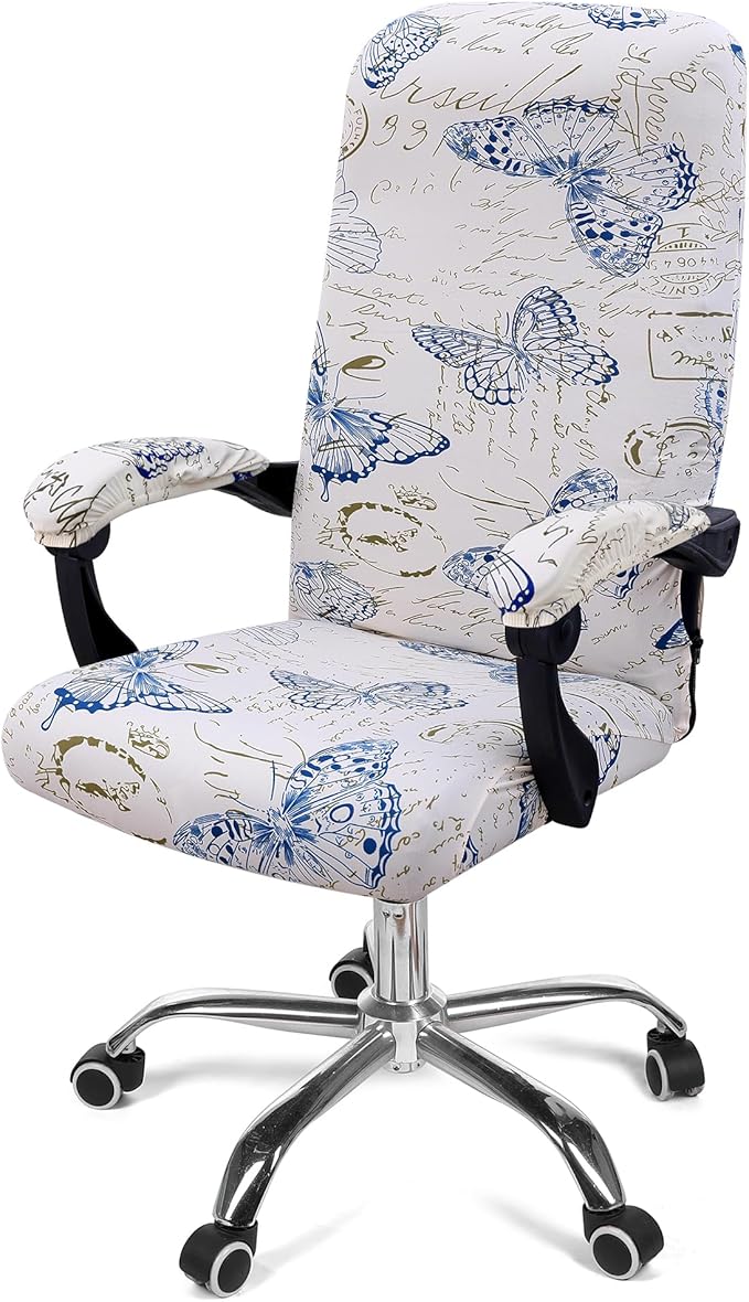 Smiry Office Computer Chair Cover with Armrest Covers, White | Stretch Printed Universal Removable Washable Desk Rotating Chair Slipcovers, Soft Anti-Dust Spandex Protector with Zipper by Smiry