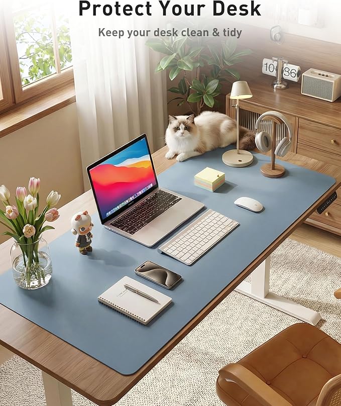 Aothia Faux Leather Desk Mat - Large Mouse Pad, Non-Slip PU Leather Blotter, Waterproof Writing Surface for Office and Home (Denim Blue, 40" x 24") - Image 8