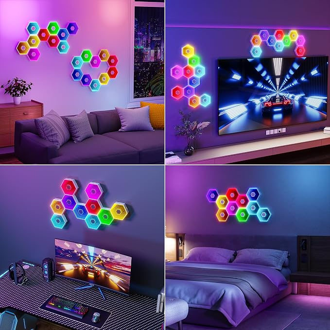 10 Pack Hexagon Led Lights, 90mm Smart Hexagon, Smart App RGB Gaming Led Light, with Remote Control & Music Sync Honeycomb Shape Hexagon Wall Lights for Bedroom, Living Room Wall - Image 6
