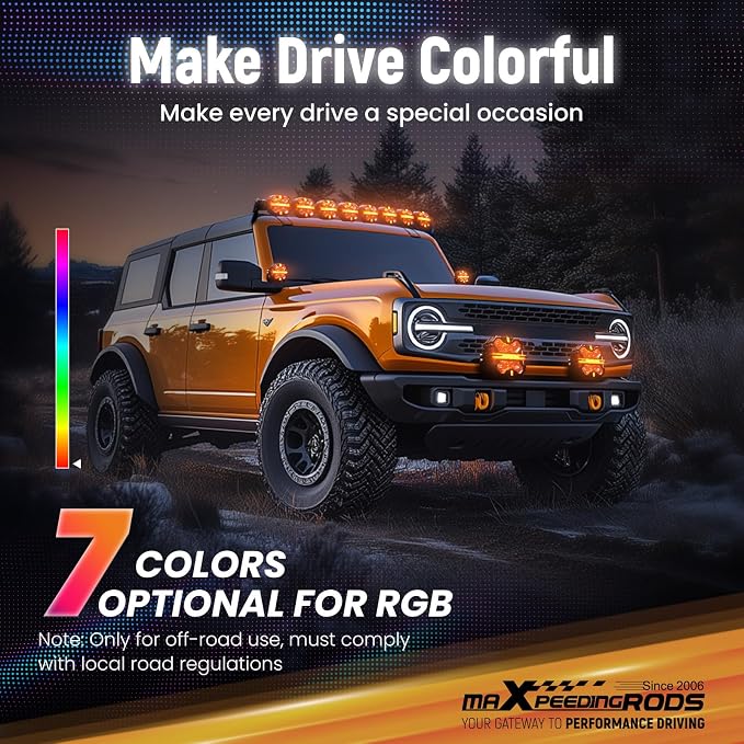maXpeedingrods 3.5in 19200LM LED Offroad Lights w/7 RGB Colors Side Shooter - Image 2