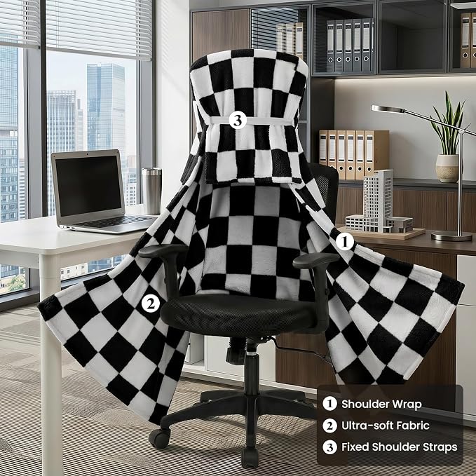 The Chair Blanket for Office,3-in-1(Chair Blanket/Seat Cushion/Pillow) Stay-in-Place Office Blankets for Women Work,Warm Smooth Velvet & Shed-Free,Size M-Black - Image 4