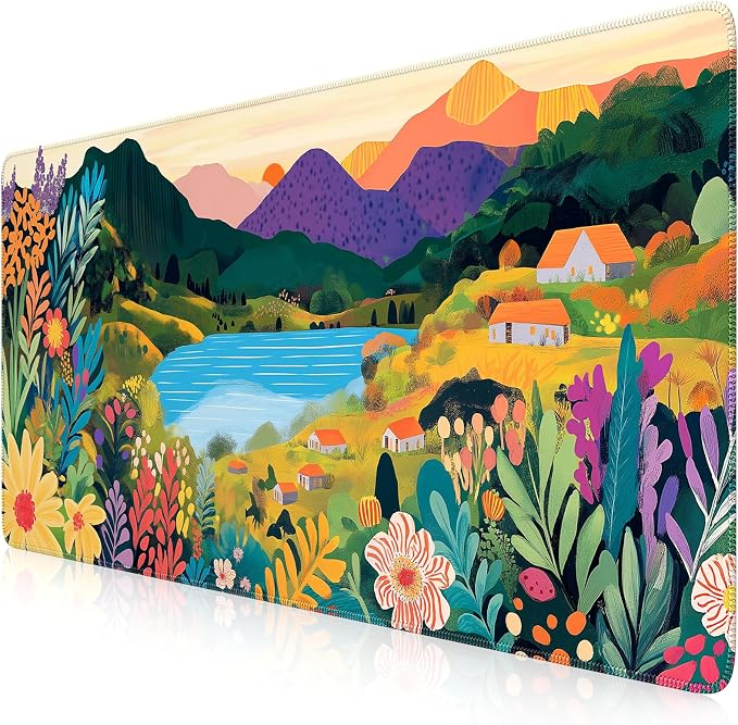 iCasso Large Gaming Mouse Pad 35"x16",Waterproof Desk Mat,Oil Painting | Non-Slip Rubber Base and Stitched Edges, Extended Keyboard Mousepad for Computer, Home Workspace - Image 2