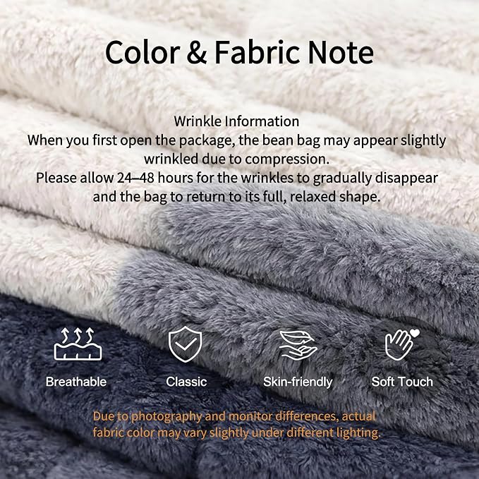 Cozy Memory Foam Faux Fur Floor Bean Bag Chair, White | Soft fluffy faux fur exterior, memory foam padded bean bag, versatile lounge seat for bedroom decor & leisure use - Image 9