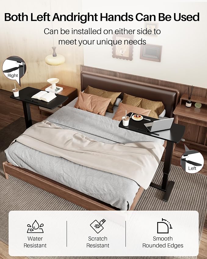 Foldable Overbed Table with Wheels, Pneumatic Adjustable Desk - Image 4