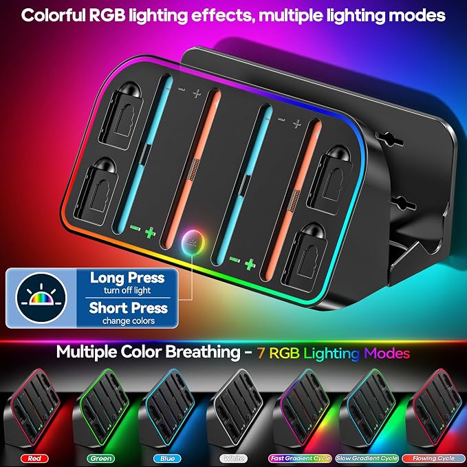 Switch 2 Wall Mount Charging Dock for 2025 Joycon 2, Wall Mount Kit Shelf for Nintendo Switch 2 Accessories, RGB Charger Dock Station with 4 Game Storage Holder for Nintendo Game Console Holder Stand - Image 4