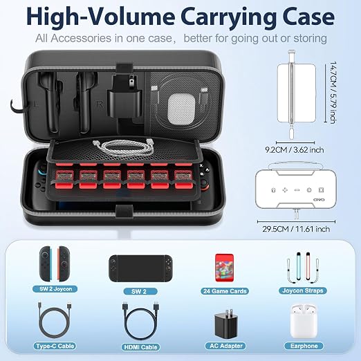 OIVO Carrying Case Compatible with 2025 Nintendo Switch, Portable Switch 2 Travel Carry Case Fit for Joy-Con 2 & Adapter, Hard Shell Protective Pouch Bag with 24 Game Slots, Gray - Image 4