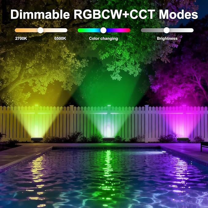Smart RGBCW Outdoor LED Flood Light 180W –Color Changing Wall Washer, 2700K–6500K Tunable White Dimmable, RGB Stage Light, Music Sync Spotlight for Yard, Garden, Holiday Party - Image 2