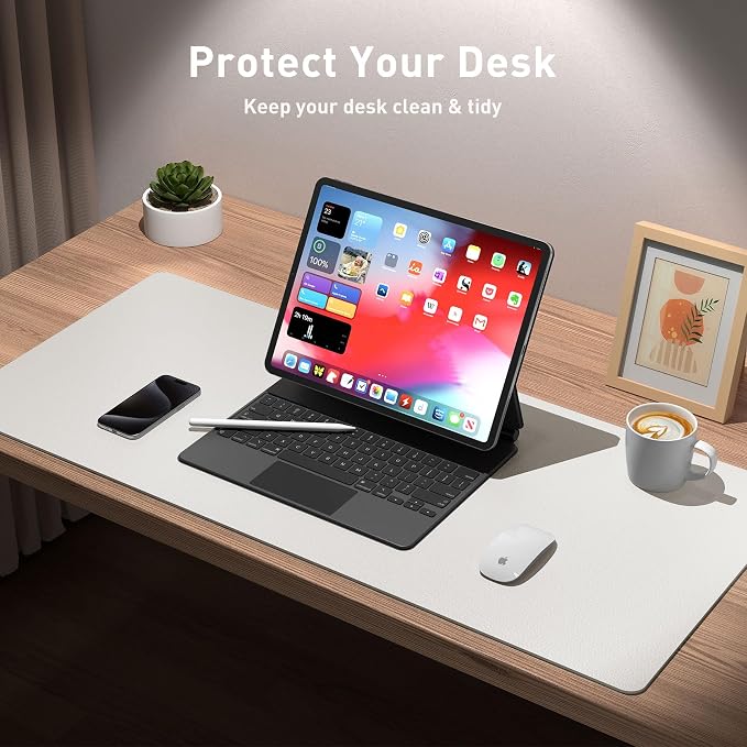 Aothia Leather Desk Pad Protector, Mouse Pad, Office Desk Mat, Non-Slip PU Leather Desk Blotter, Laptop Desk Pad, Waterproof Desk Writing Pad for Office and Home (23.6" x 13.7", Off-White) - Image 3