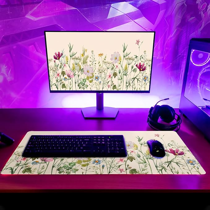Flower Gaming Mouse Pad Large Mouse Pad for Keyboard and Mousepad Desk Mat with 3mm Non-Slip Base and Stitched Edge for Gaming and Office Computer Mat Protector Mat 27.6x11.8 Inch - Image 6