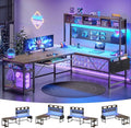 SEDETA L Shaped Gaming Desk with LED Lights and Pegboard for Home Office | Reversible 94.5" Computer Desk with Power Outlet, Keyboard Tray, Storage Shelves and Headphone Hook, Walnut Brown by SEDETA