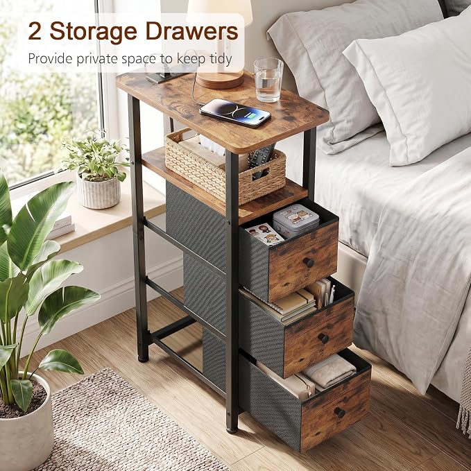 LOAKEKEL Narrow End Tables Living Room Set of 2 with Charging Station - Image 7