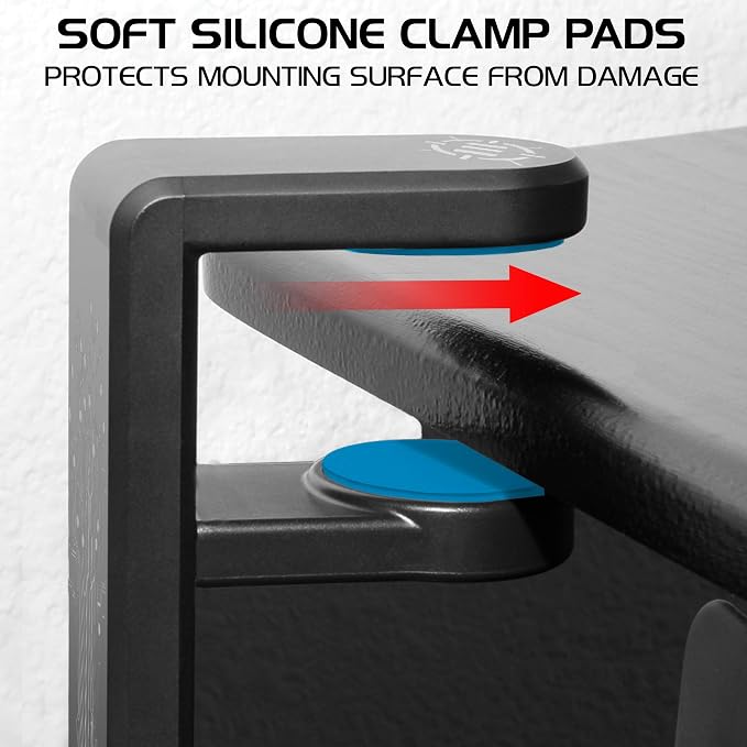 ENHANCE PC Gaming Dual Headphone Stand - Clip-On Desk Headphone Holder with Adjustable 360 Rotation, Under Desk Headset Holder, Universal Fit, & Double Cable Loops Organizer with Silicone Pads - Image 3