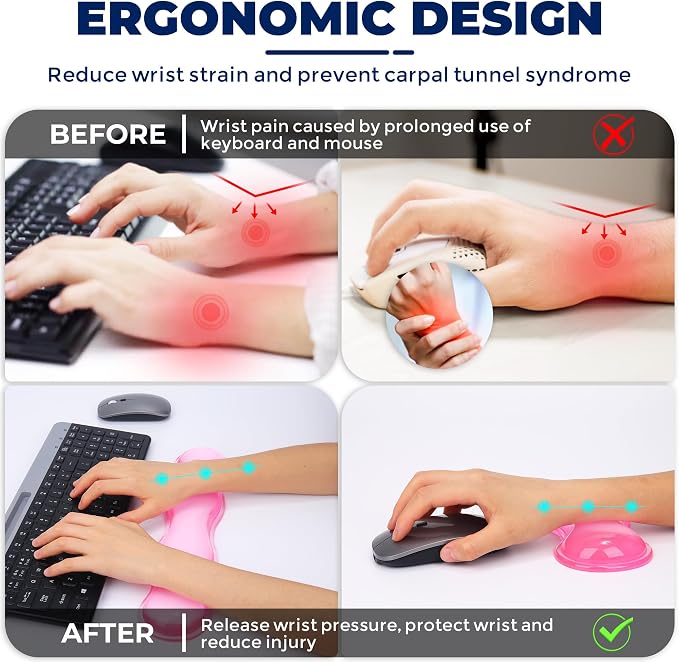 Gel Wrist Rest for Keyboard and Mouse, Wrist Rest for Keyboard, Mouse Wrist Support, Pain Relief, Cool Touch, Non-Skid, Mouse Wrist pad - Image 3
