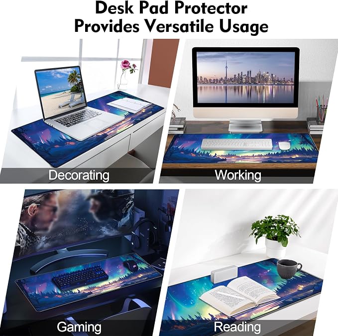 Galdas Mouse Pad for Gaming,Aurora Background Pattern XXL XL Large Mouse Mat Long Extended Mousepad Desk Mat Non-Slip Rubber Mice Pads Stitched Edges Thin (31.5 x 11.8 x 0.12 Inches) - Image 7