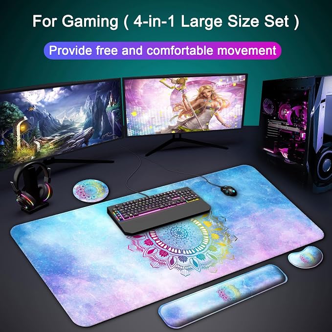 4 in 1 Mouse Pad and Keyboard Wrist Rest,Large Desk Mat,Coaster Set-Star - Image 8