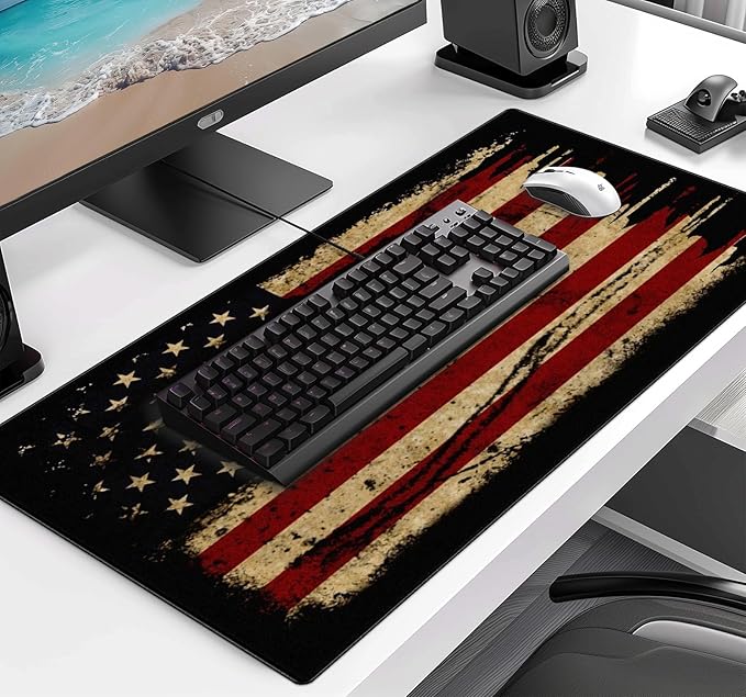 Retro American Flag XL Gaming Mouse Pad with Stitching Edge Laptop Desk Mat | Large Extended Mouse Pad; Full Desk Coverage; Waterproof Coating; Stable Anti-Slide Base For Gaming, Office, Study Daily Use - Image 3