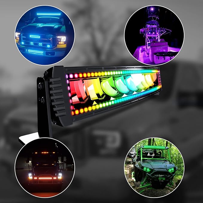 22" Curved RGB LED Light Bar 2X 4 Flood LED Pods Offroad Driving - Image 9