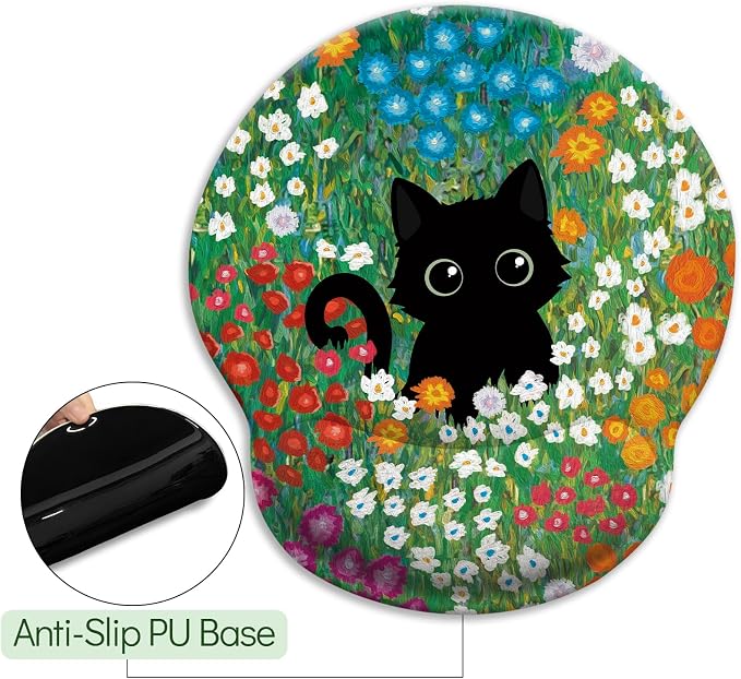 LIMKRIAN Black Cat Ergonomic Mouse Pad with Gel Wrist Rest, 9.8 x 8.6 in - Image 6