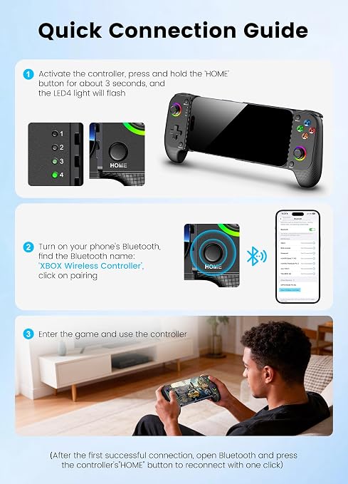 Wireless Phone Controller for iPhone/Android with Hall Joystick, Moblie Controller for iPhone Support Xbox Game Pass, Steam Link, Call of Duty, Roblox, Handheld Gaming Gamepad, Nintendo DS Consoles - Image 9