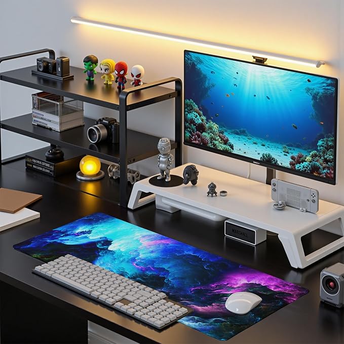 Dazzling Galaxy Gaming Mouse Pad Blue Desk Mat XL Mouse Gaming Pads, Starry Sky Keyboard Pads Extra Large Desktop Computer Mats with Non-Slip Base & Stitched Edges, Vintage Office Decor 31.5x11.8 - Image 7