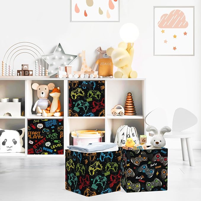 Clastyle 11.8" Gaming Storage Basket Set of 3 for Kid Boy Toy Clothes Bin - Image 3