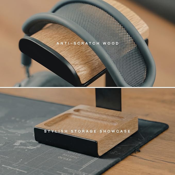 COREMINDED Universal Headphone Stand for Desk, Oak Wood Headset Holder | Fits All Headphones incl AirPods Max, Heavy Duty Solid Wood, Sturdy & Stable, Gaming Headset Organizer, Gift Ready Box - Image 5