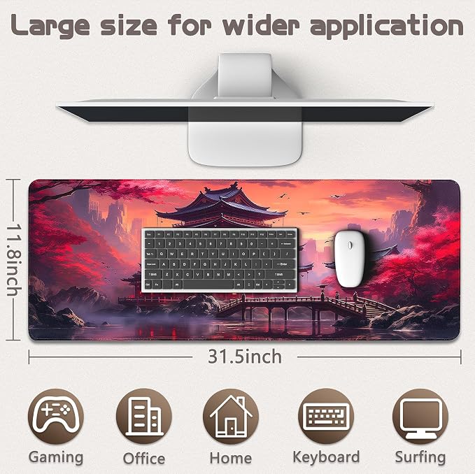 Gaming Mouse Pad - (31.5"×11.8") Japanese Anime Large Mouse Pads for Desk - Desk Mat for Keyboard and Mouse with Non-Slip Base, Desks Pad Matfor Game/Office & Home - Image 5