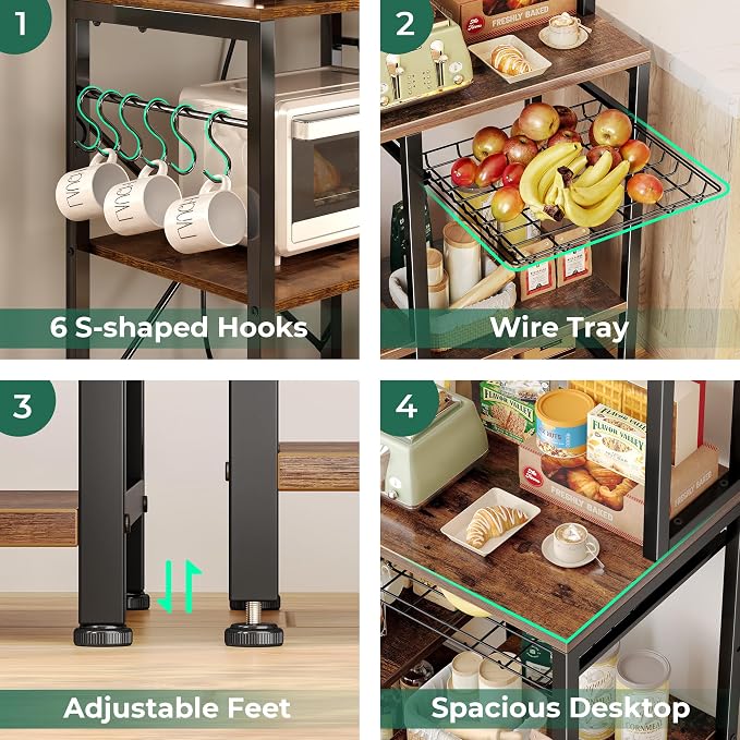 SUPERJARE Bakers Rack with Power Outlet, 47.2 Inches Coffee Bar with Basket - Image 8