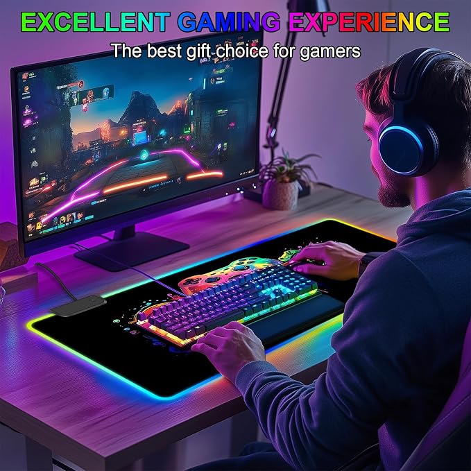 Mouse Pad 31.5 X 11.8 Inches RGB Mouse Mat with 13 Light Modes | Touch Control, Large Gaming Mousepad with Non-Slip Rubber Base for Computer Keyboard - Image 7