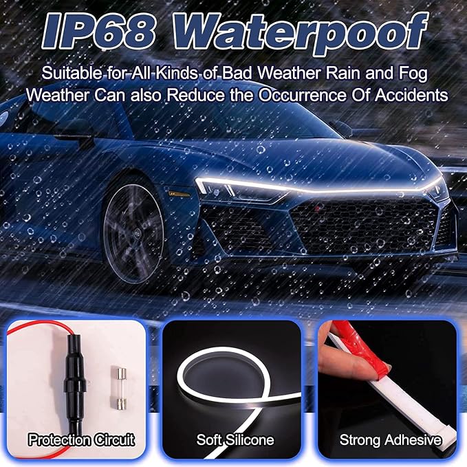Car LED Hood Light Strip for Cars, SUVs, Trucks, White, 70 Inch - Image 5