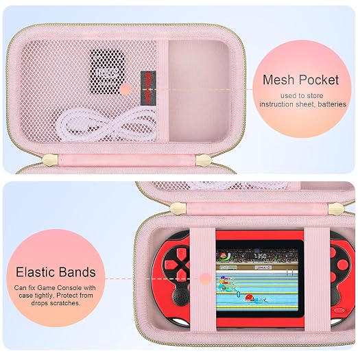 Elonbo Carrying Case for TEBIYOU/ WELLST·G/ TaddToy/ Beijue/ FAMILY POCKET/ CCTU/ X-JOYKIDS/ GREENCREEK/ Beico/ KAVOYI/ GuaiyeyeAP Handheld Game Console, Portable Electronic Gaming Player Bag, Pink - Image 3